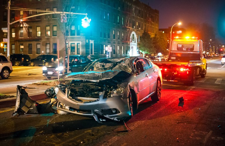 car accident on the street at night